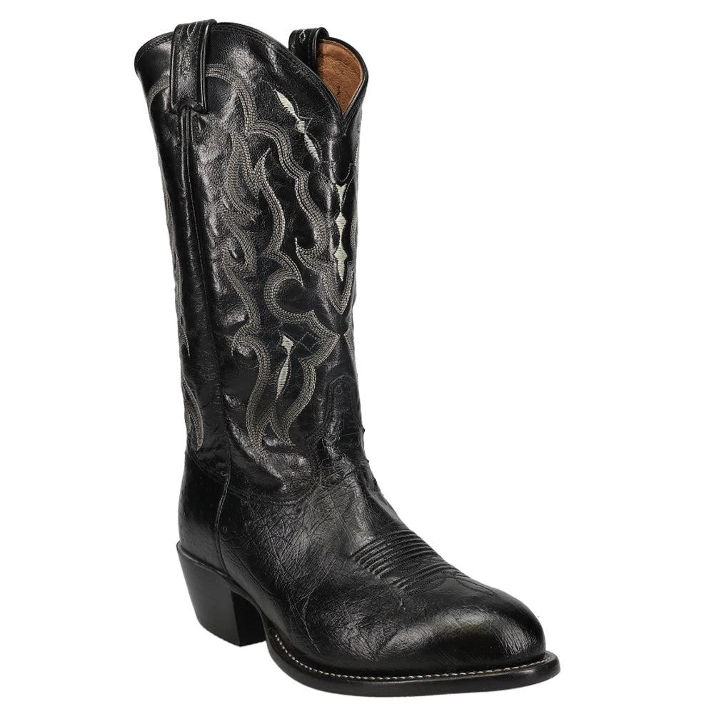 Tony Lama Bonham 13 Inch Smooth Ostrich Embroidered Round Toe Pull On Cowboy Boots 2