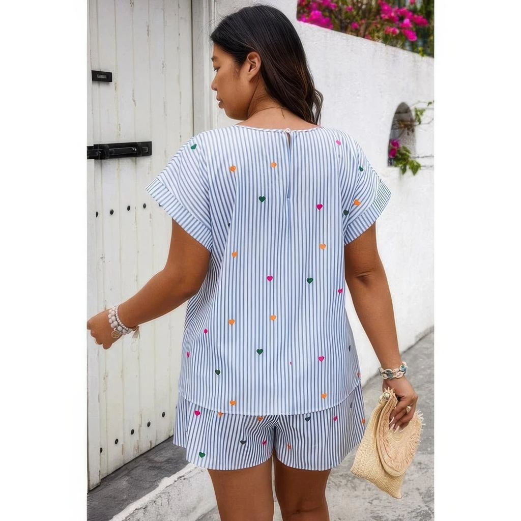 TRUEDAMES Plus Size Two Pieces Strip Hear Print Loose Sets 4