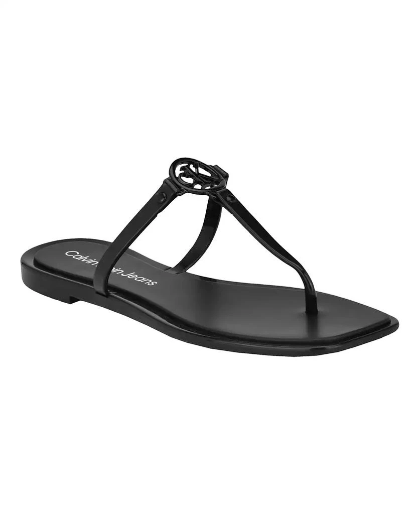 Calvin Klein Women's Edhen Logo T-Strap Flat Jelly Sandals 1