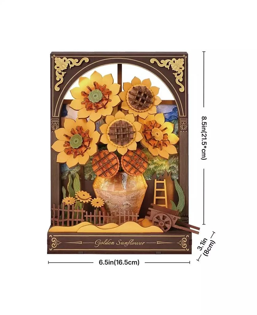 Robotime 3D Puzzles Wooden Puzzle Glittering Golden Sunflower Wall Art Home Decor Home Decor Unique Holiday Gifts for Adult Yellow 5