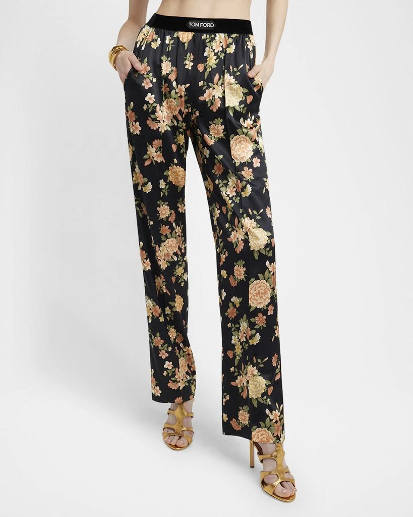 Tom Ford Logo-Band Hendrix Floral Stretch Silk Pajama Pants 5