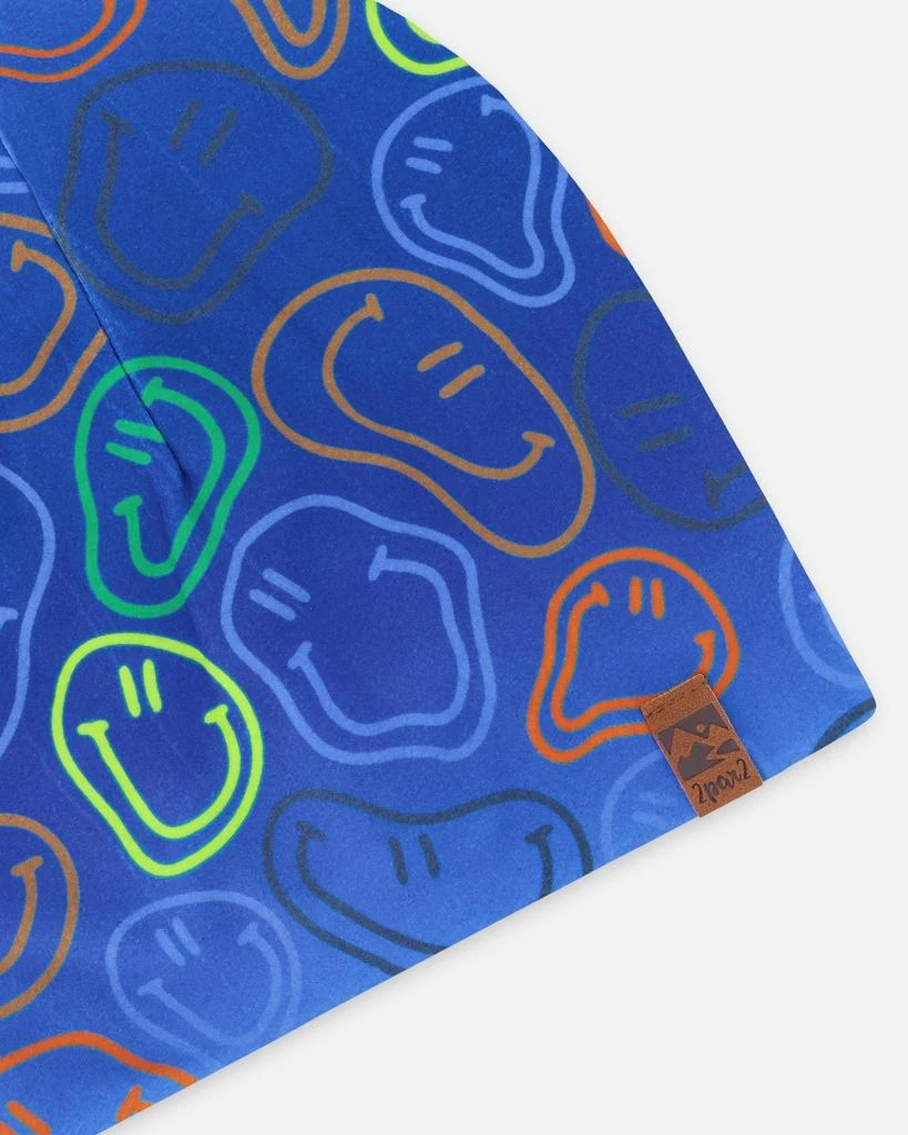 Deux par Deux Stretch Jersey Beanie Blue Printed Smileys 5