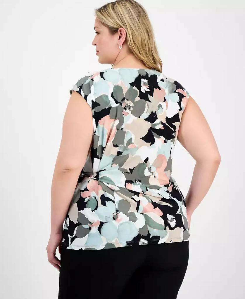 Kasper Plus Size Floral-Print Side-Tie Top 4