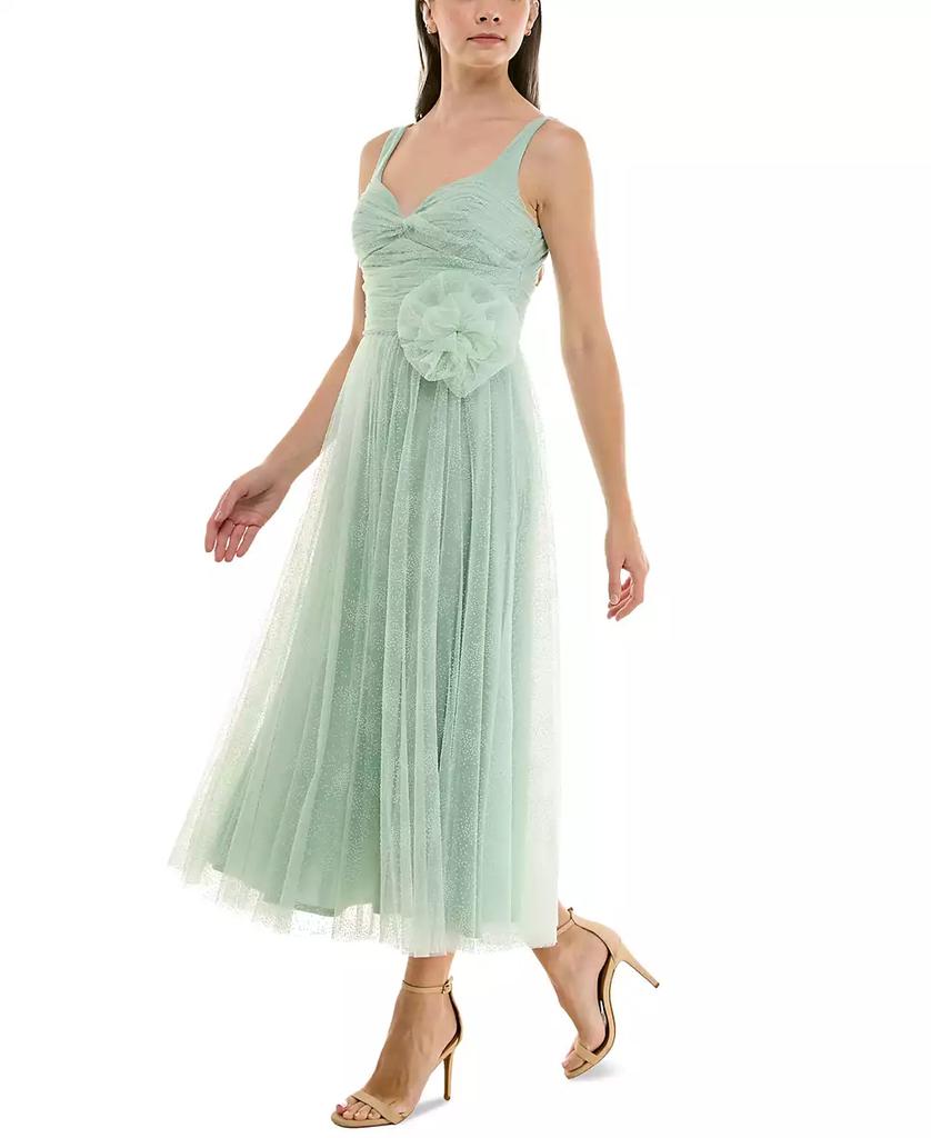 Taylor Women's Flocked Dot Rosette-Trim Midi Dress