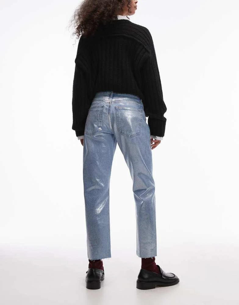Topshop Topshop mid rise straight cropped silver foil jean in bleach 2