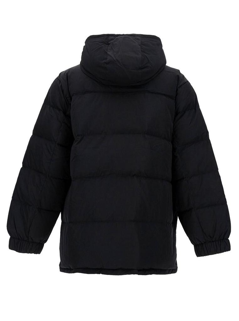 Maison Kitsune Black Long Down Jacket With High Neck And Fox Head Patch In Nylon Woman