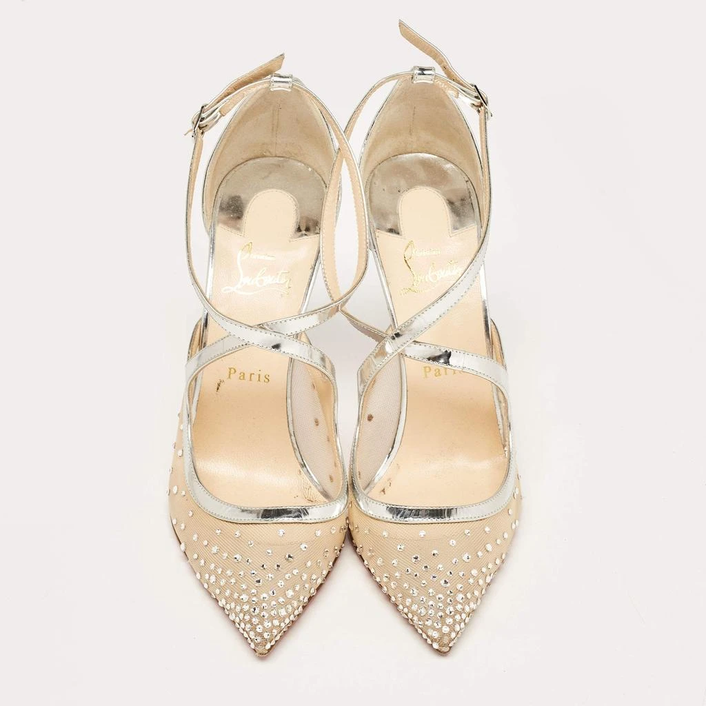 Christian Louboutin Christian Louboutin Silver Leather and Mesh Twistissima Strass Pumps Size 40.5 3