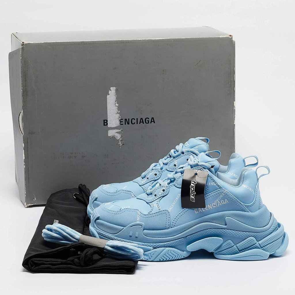 Balenciaga Balenciaga Blue Faux Leather Allover Logo Triple S Sneakers Size 36 9