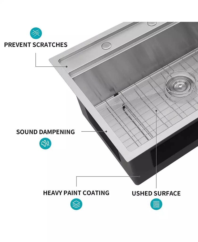 Flynama huluwat 33x22x10inch Drop In Kitchen Sink Stainless Steel Workstation Single Bowl 16 Gauge Topmount 7