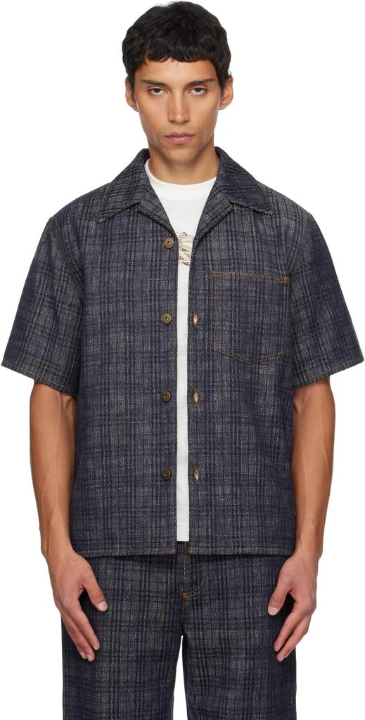 Burberry Navy Relaxed Fit Check Denim Shirt - Shirts - Free Shipping -  BeyondStyle