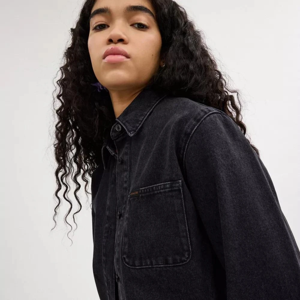 Coach Cropped Denim Button Down In Organic Cotton 4