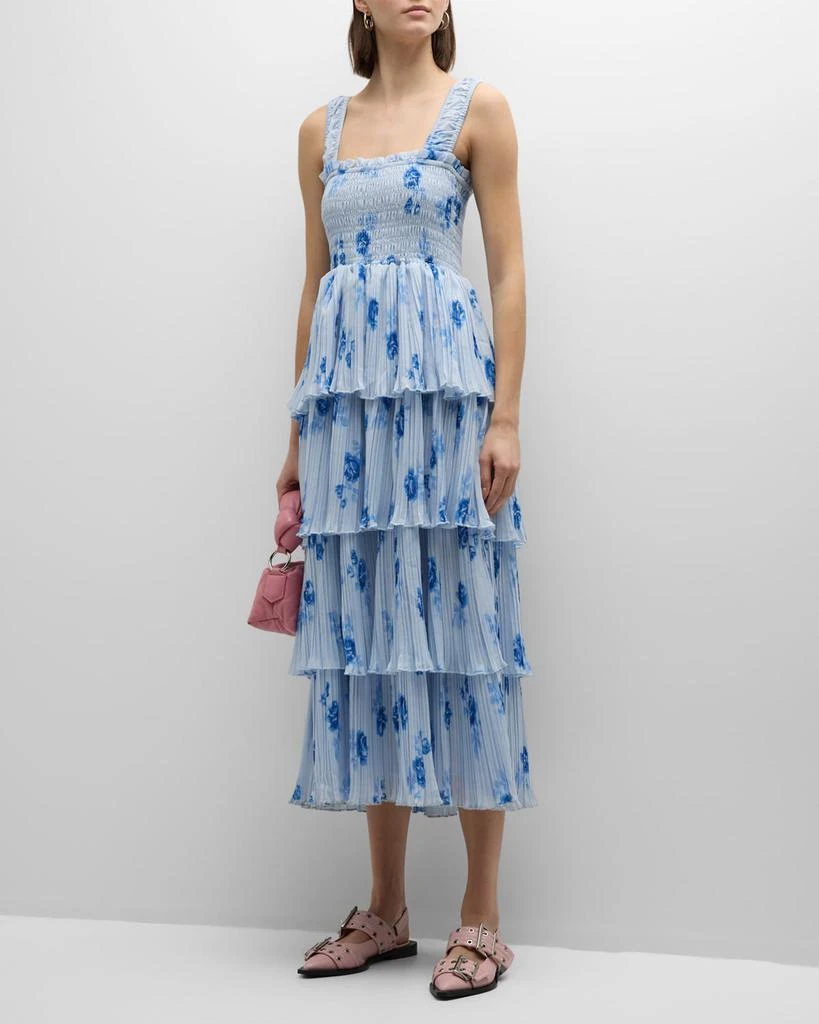 Ganni Floral Pleated Georgette Midi Dress 1