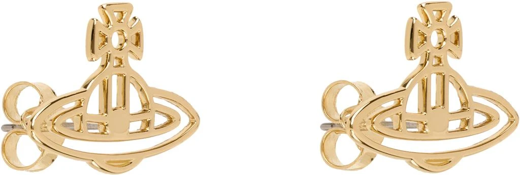 Vivienne Westwood Gold Thin Lines Flat Orb Stud Earrings 2