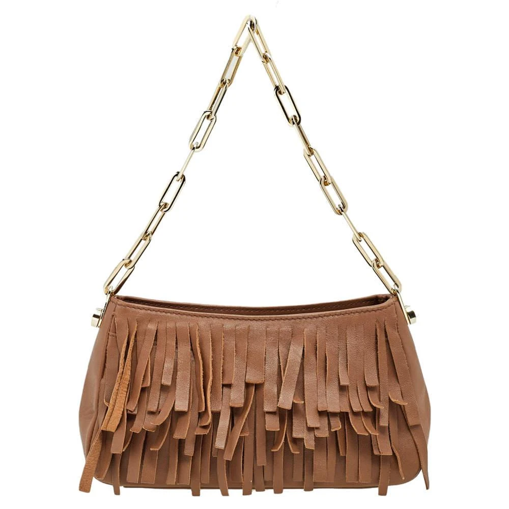 Carolina Herrera Carolina Hererra Brown Leather Fringe Chain Shoulder Bag 4