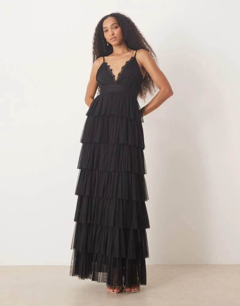 lace and beads black tulle dress BABARONI BABARONI Lace Tulle Black Prom Dresses Sheath/Column Sweetheart Appliqued Beaded With Slit Lace-up Backless, Black / US0 main image 1