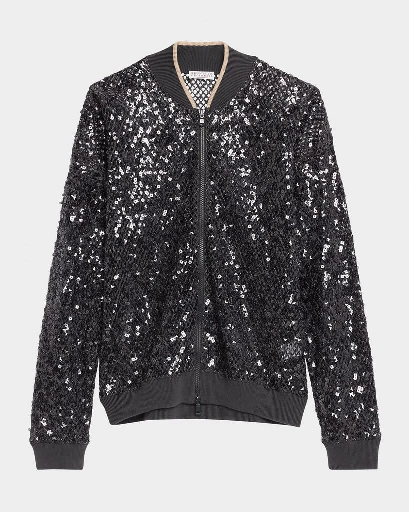 Brunello Cucinelli Paillette Net Knit Zip Bomber Cardigan 1