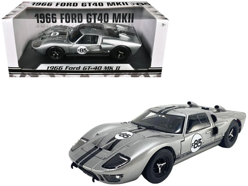 ACME 1966 Ford GT-40 MKII #F85 Silver Metallic with Black Stripes 1/18 Diecast Model Car by ACME