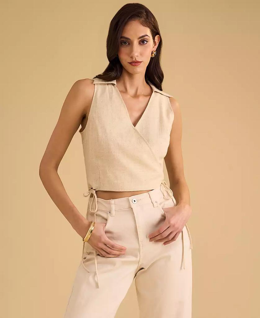 1. State Women's Collared Crossover Cropped Top
