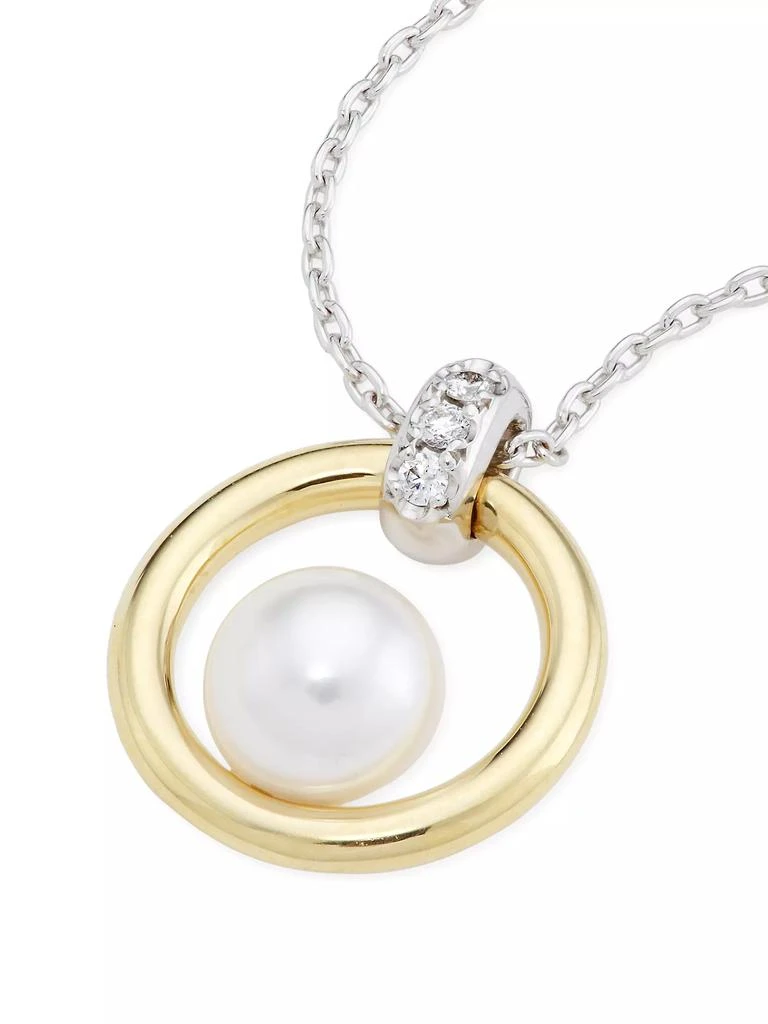Mikimoto Circle Two-Tone 18K Gold, Diamond & Floating 6MM Cultured Akoya Pearl Pendant Necklace 4