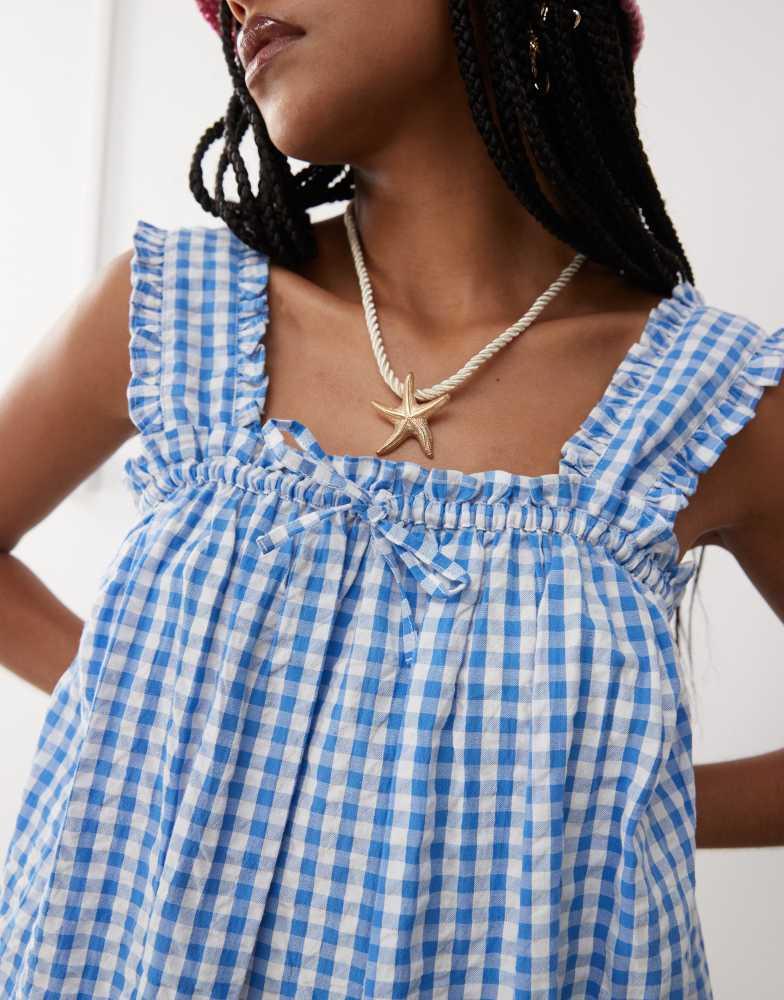 COLLUSION COLLUSION swing mini dress in blue and white gingham