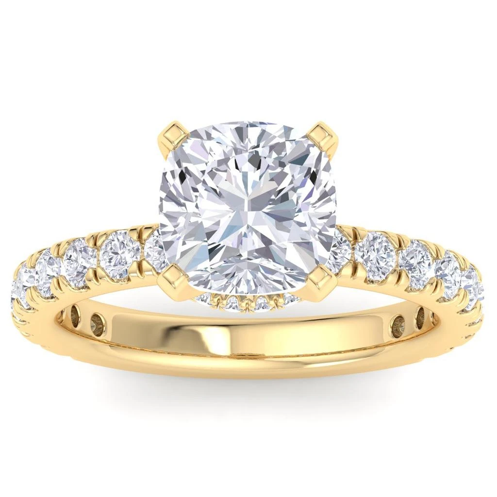 SSELECTS 4 Carat Cushion Cut Lab Grown Diamond Hidden Halo Engagement Ring In 14K Yellow Gold G-H, Vs2 1