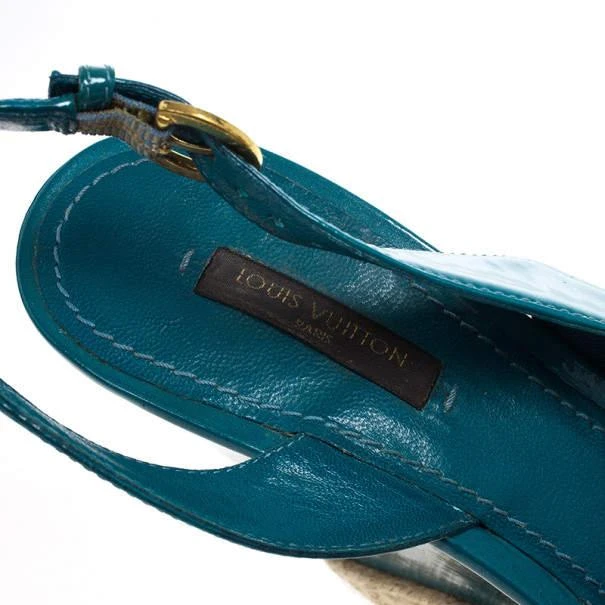 Louis Vuitton Louis Vuitton Blue Patent Espadrilles Slingback Wedges Size 37.5 10