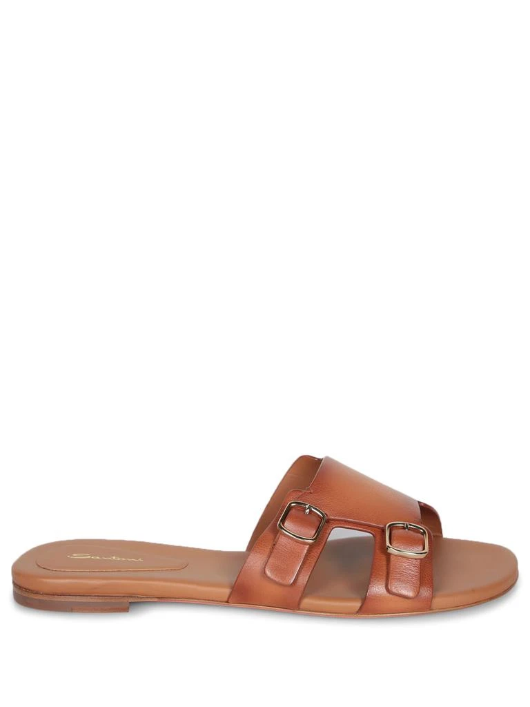 Santoni Brown Slide Buckles Sandals 1