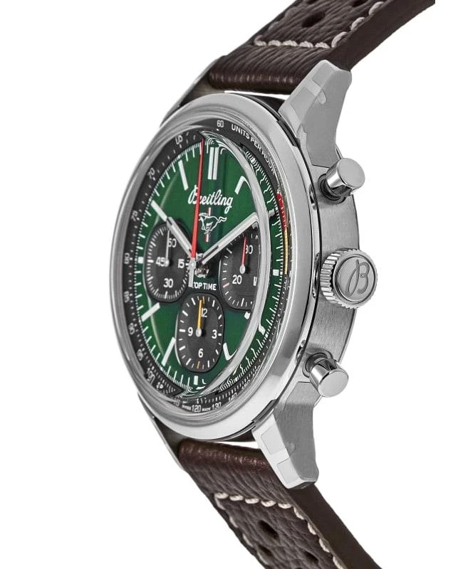 BREITLING Breitling Top Time Ford Mustang Chronograph Green Dial Leather Strap Men's Watch AB01762A1L1X1 3