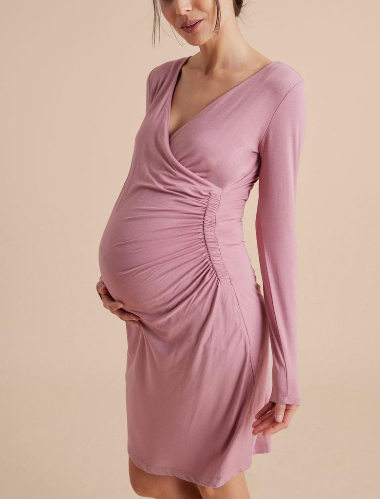 A Pea in the Pod Long Sleeve Side Ruched Wrap Maternity Dress