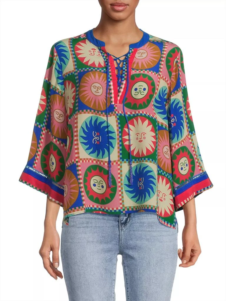 Johnny Was Lionora Front Tie Villa Silk Blouse 3