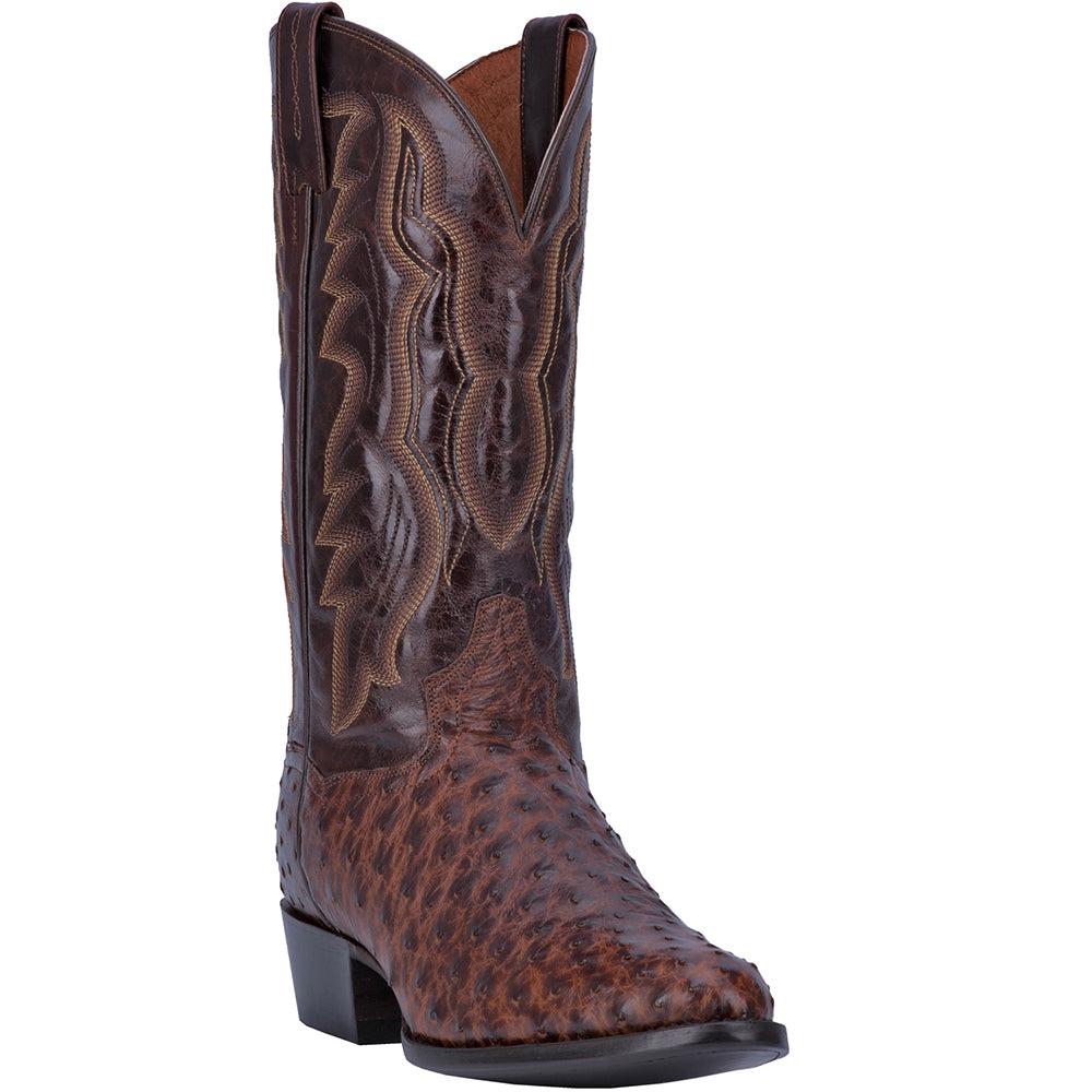 Dan Post Boots Pershing Ostrich Embroidered Round Toe Pull On Cowboy Boots