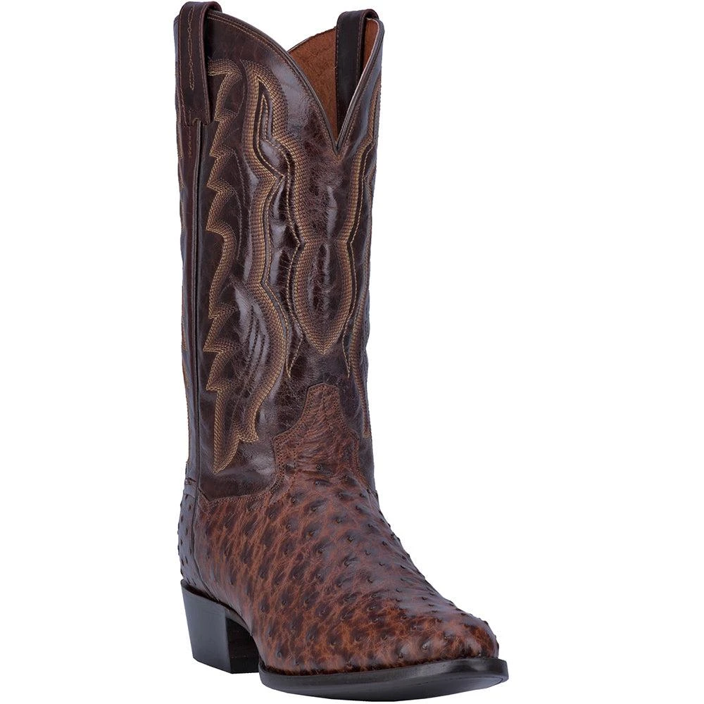 Dan Post Boots Pershing Ostrich Embroidered Round Toe Pull On Cowboy Boots 2