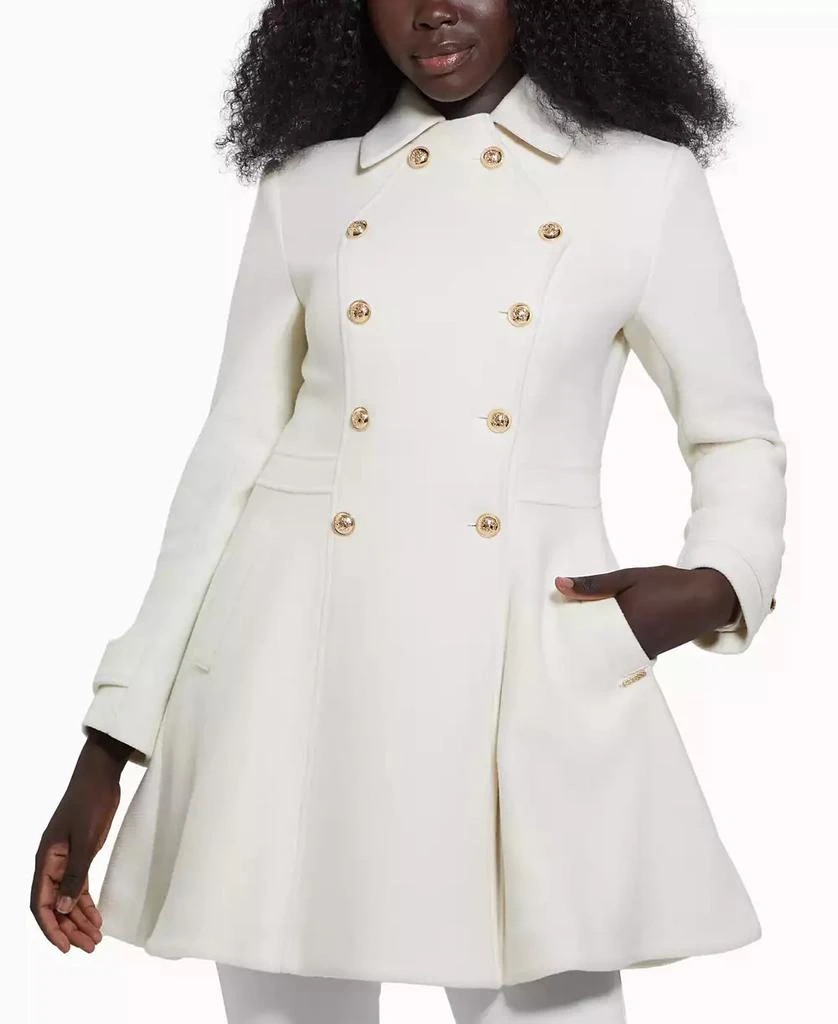 GUESS Women's Collared Double-Breasted Peplum Coat 4