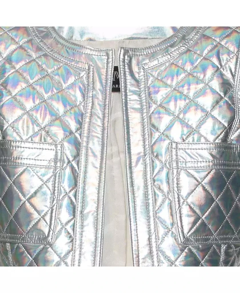 Pre-Owned Balmain Women
s Silver Holographic Quilted Open Front Jacket 2