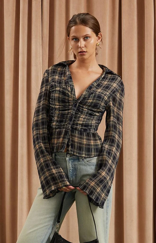 Beverly and Beck Sara Plaid Button Up Long Sleeve Top 1