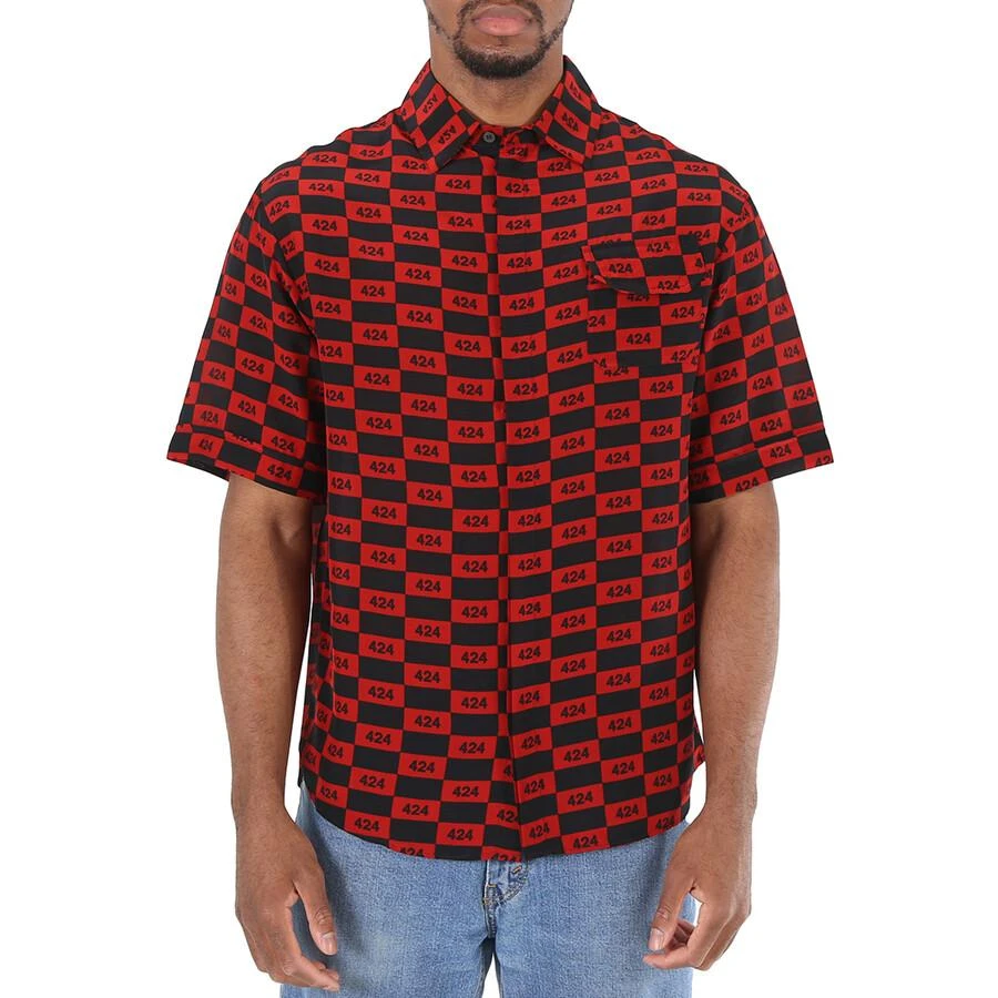 424 424 Short-sleeve Repeat 424 Logo Shirt In Red/Black, Size Small 2