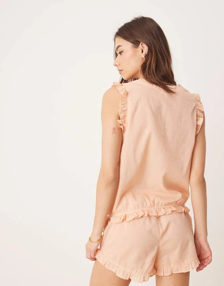 Luna Luna ruffle egde tie front vest co ord in peach 3