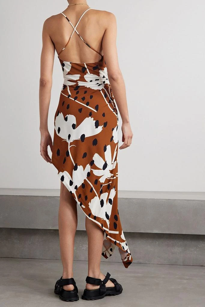 Monse Asymmetric draped printed stretch-crepe midi dress 3