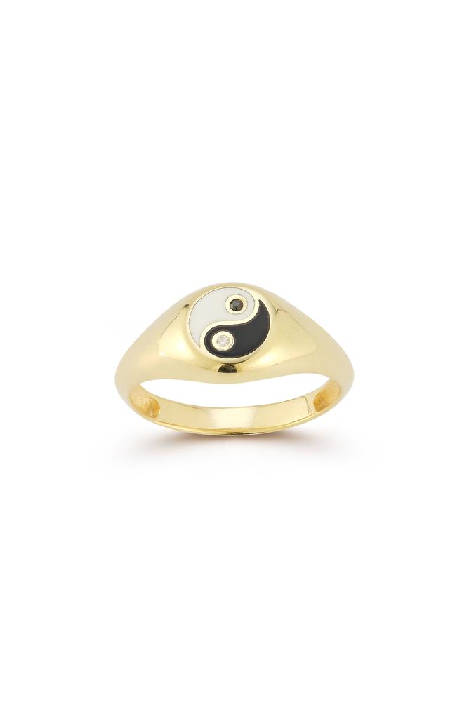 Sphera Milano 14K Gold Plate CZ Yin & Yang Signet Ring