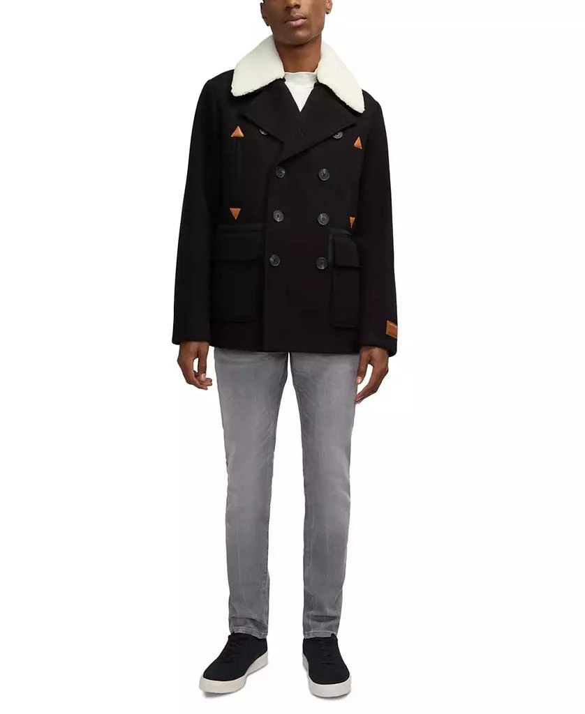 Scotch & Soda Men's Izak Double Breasted Peacoat with Removable Fleece Collar 7