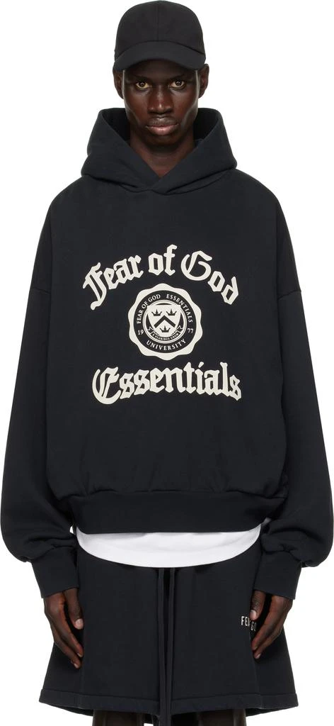 Essentials Black Heavy Fleece Vintage Shrunken Hoodie 1