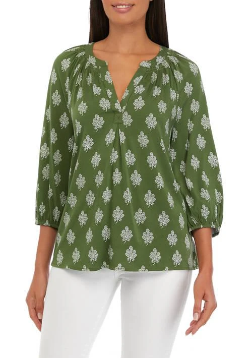 Crown & Ivy™ Ivy Womens 3 4 Sleeve Printed Peasant Top 1