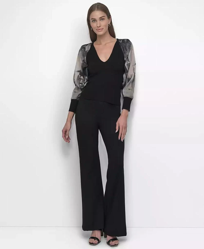 DKNY Women's Printed Organza-Sleeve V-Neck Shirt 5