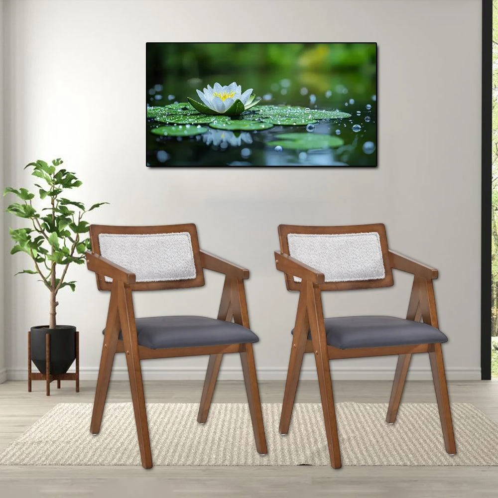 Hivvago Set of 2 Mid-Century Wood Frame Accent Chairs with Faux Leather Cushions