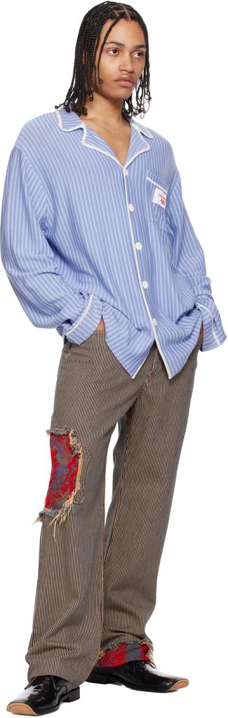 CHARLES JEFFREY LOVERBOY / 長袖シャツ/M/コットン/BLU/ストライプ Charles Jeffrey Loverboy Blue Knitted Pyjama Shirt - Shirts