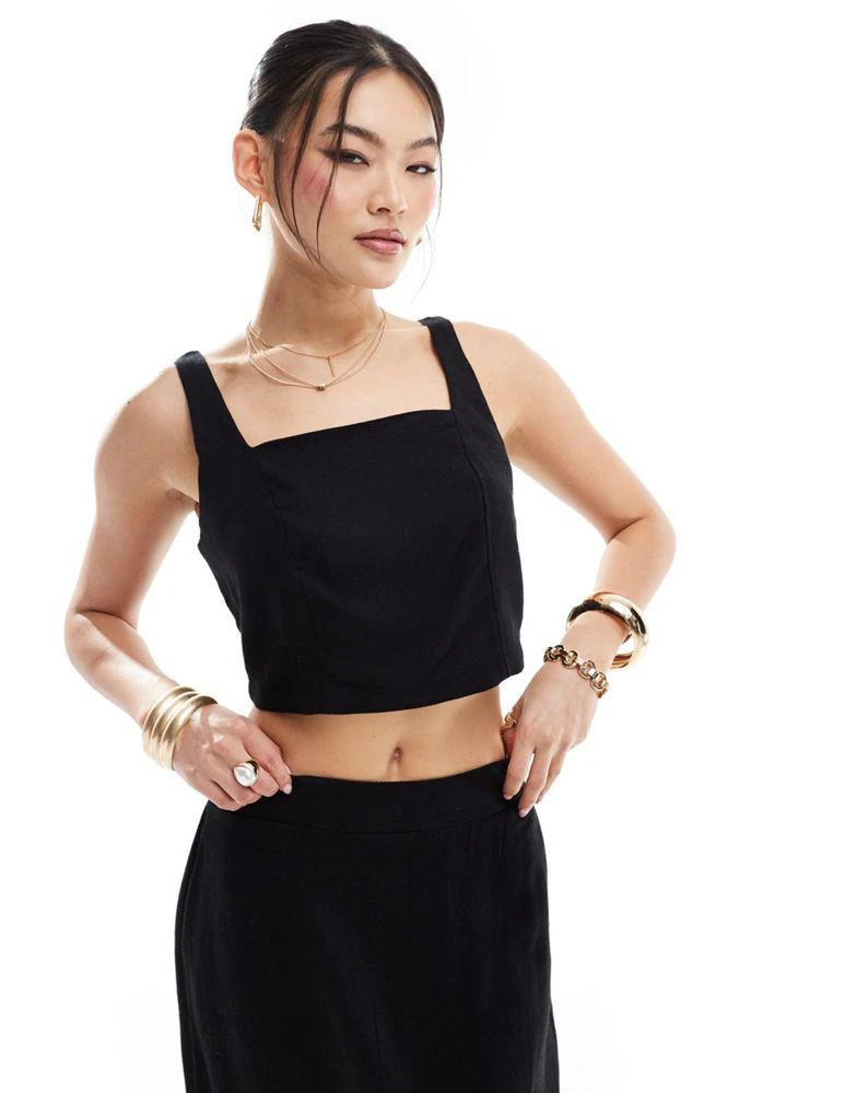 River Island River Island linen crop top co-ord in black 1