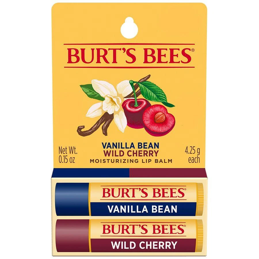 Burt's Bees Vanilla Bean & Wild Cherry Flavored Moisturizing Lip Balm Multi-Pack Wild Cherry and Vanilla Bean 1