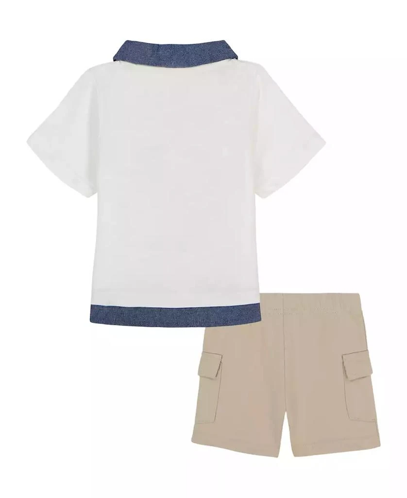 Calvin Klein Baby Boys 2-Piece Chambray Trim Jersey Polo French Terry and Cargo Shorts Set 2