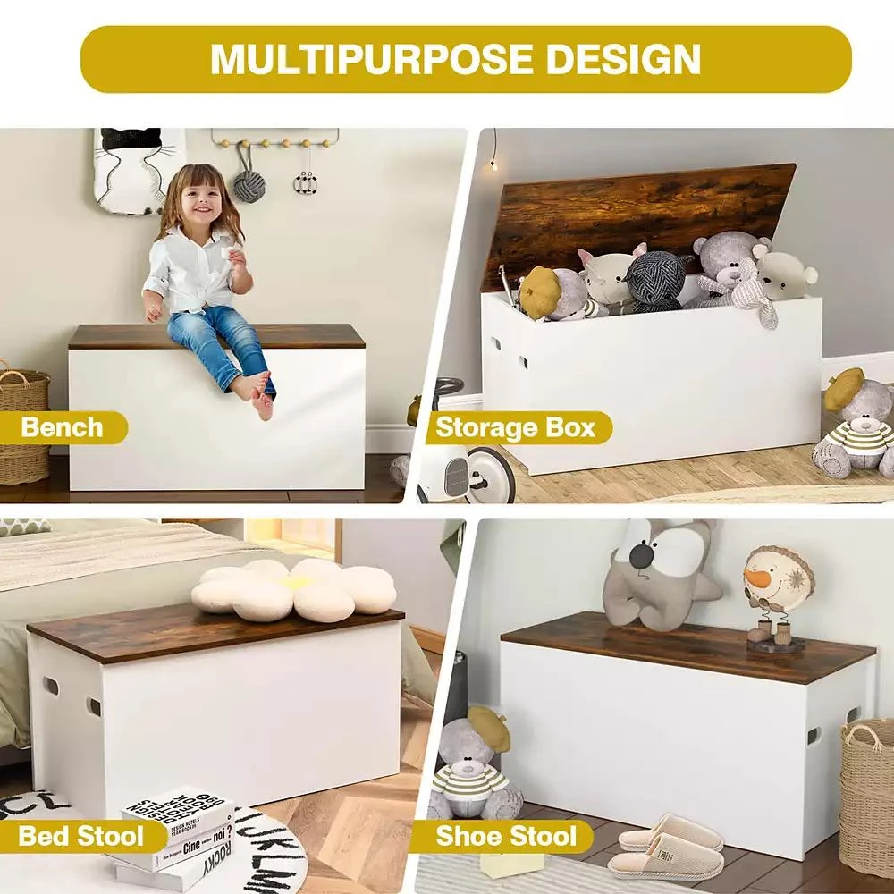 Costway Flip-top Storage Chest Lift Top Storage Bench Wooden Deck Toy Box 5