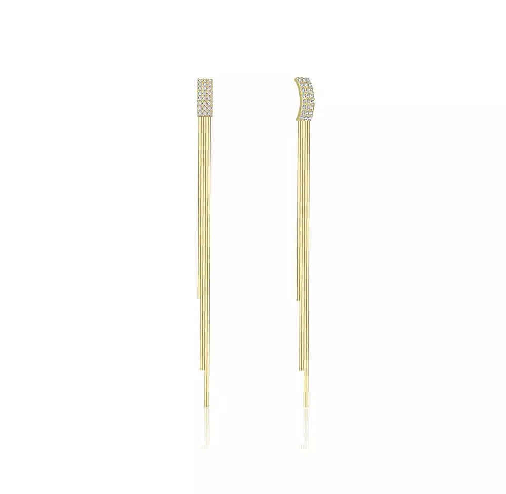 Rachel Glauber Brilliant 14K Gold Plated CZ Linear Drop Earrings